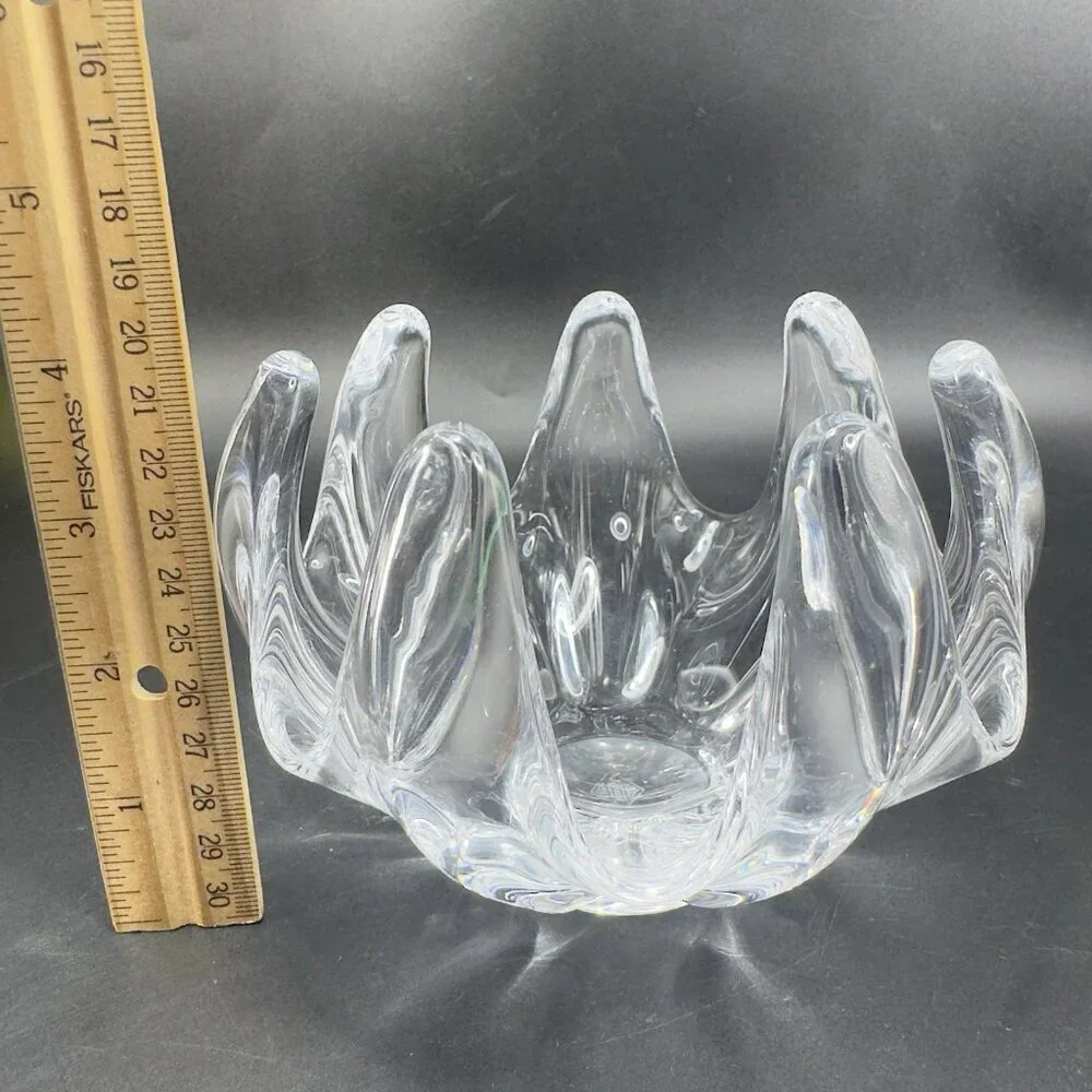 Vannes Clear Crystal France‎ Le Chatel Abstract Freeform Art Glass Bowl Signed